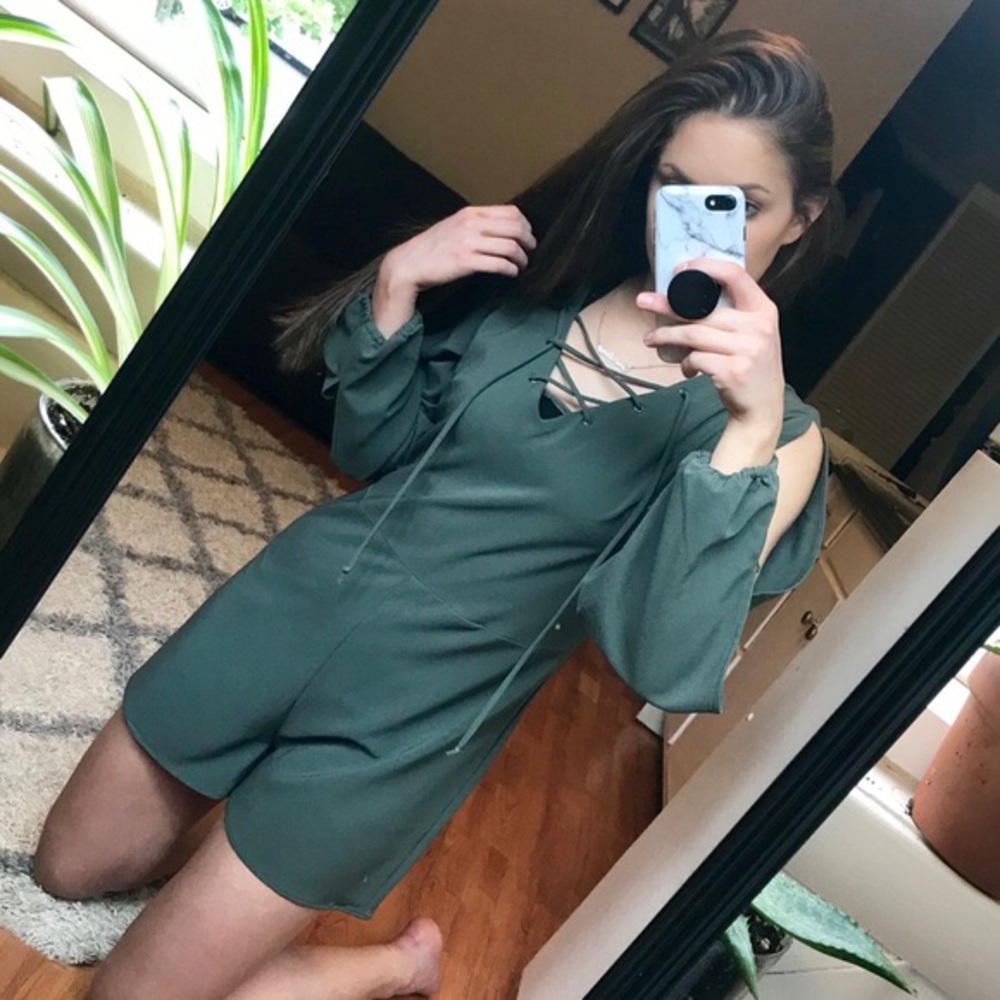Forrest Green Long Sleeve Shorts Romper Jumpsuit